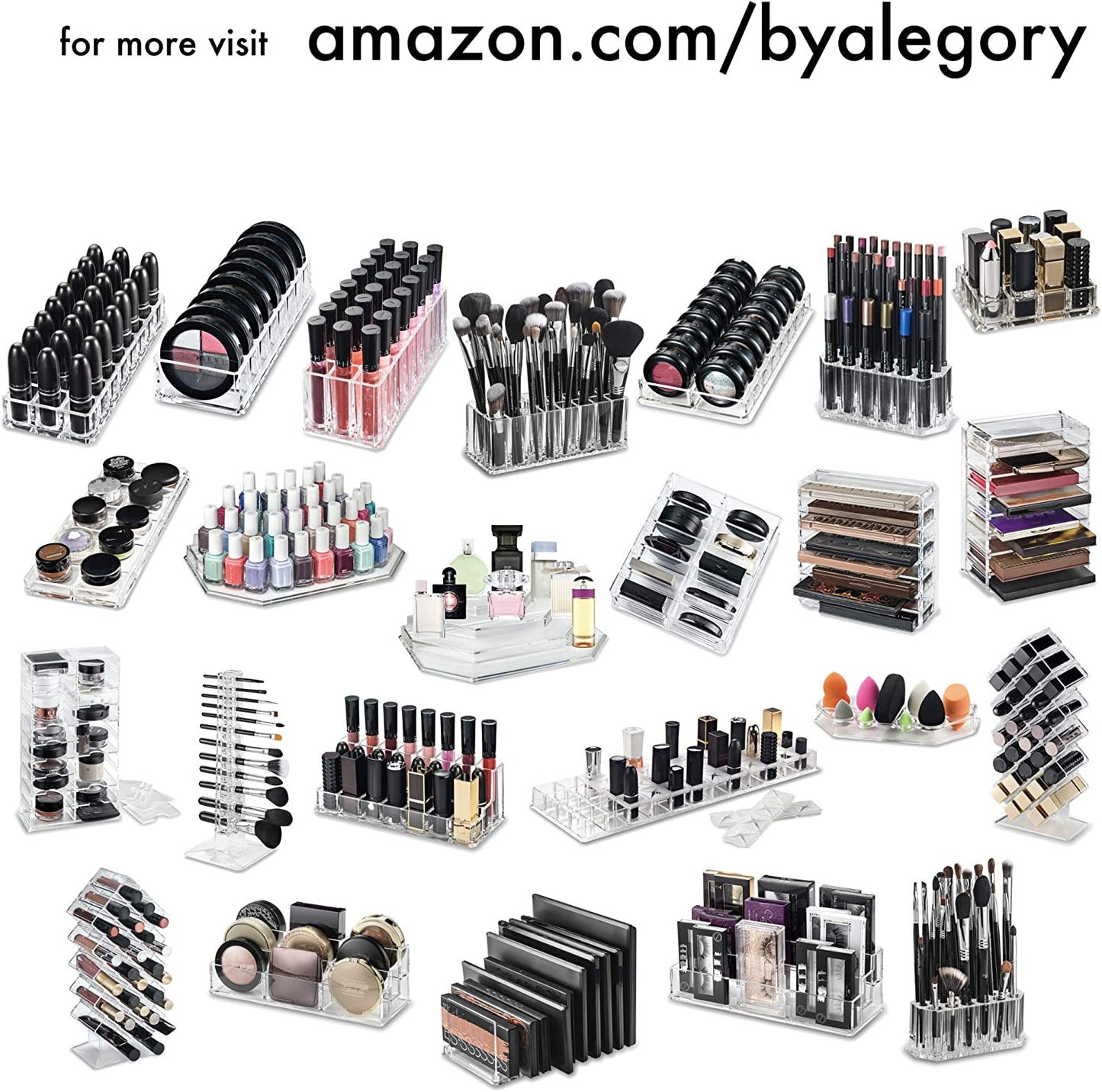 Acrylic Makeup Beauty Brush Organizer | 24 Space Cosmetic Storage (CLEAR)