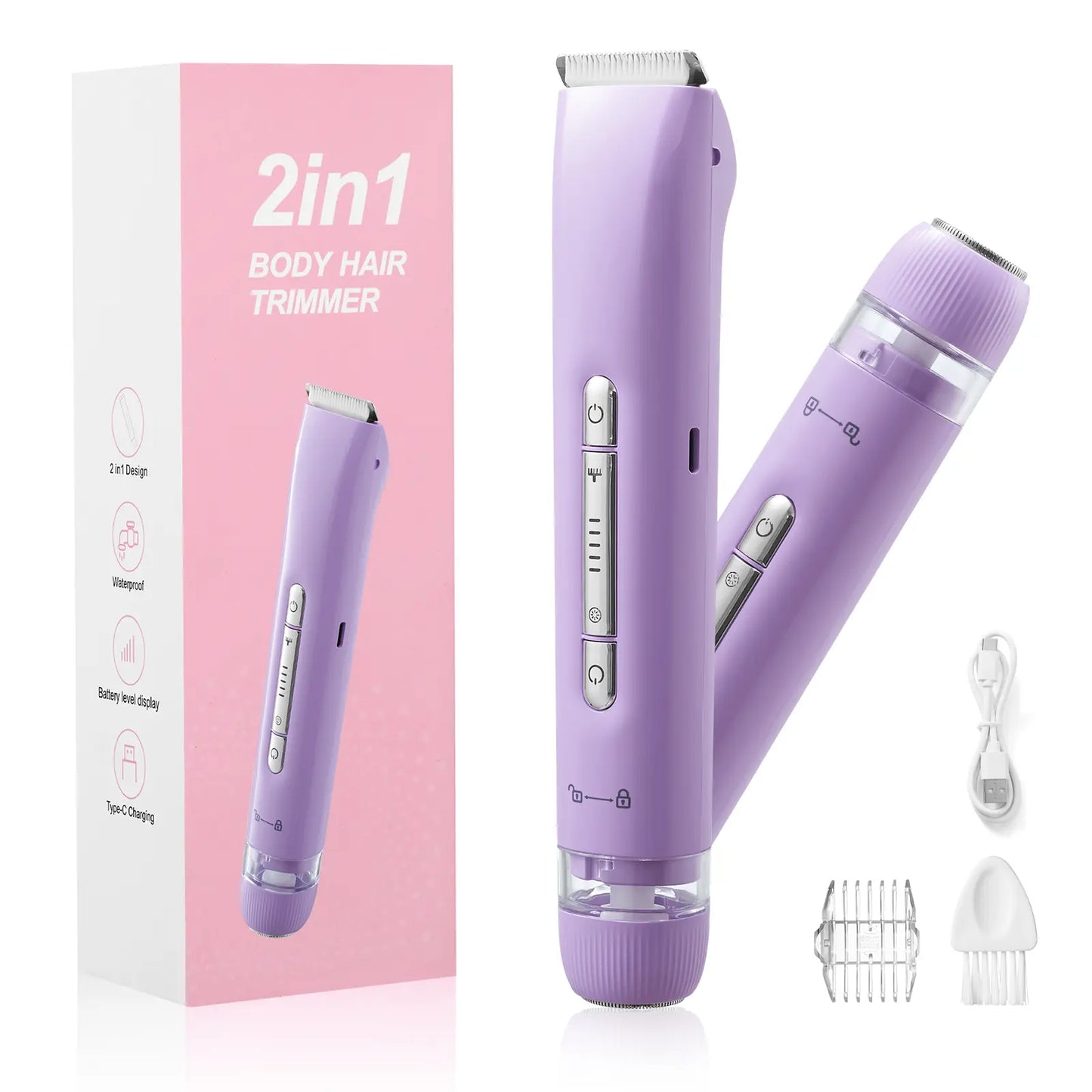 Electric Bikini Trimmer for Women, 1 Set Rechargeable 2 in 1 Body & Facialhair Removal for Winter Gift, Waterproof Wet &Dry Use Trimmer for Women, Halloween Christmas Gift, Fall Essentials Tiktokshopspringglowup