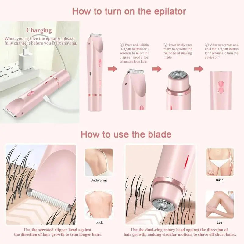 Electric Bikini Trimmer for Women, 1 Set Rechargeable 2 in 1 Body & Facialhair Removal for Winter Gift, Waterproof Wet &Dry Use Trimmer for Women, Halloween Christmas Gift, Fall Essentials Tiktokshopspringglowup