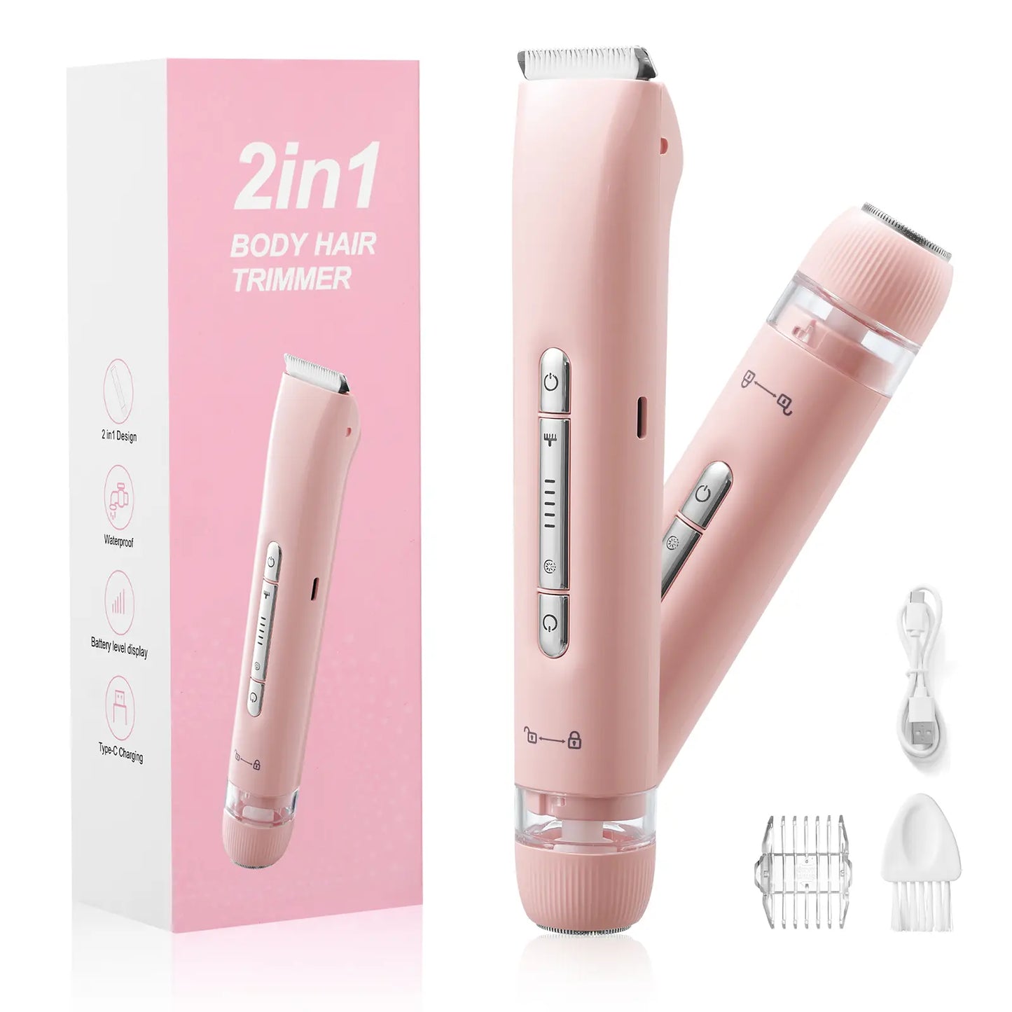 Electric Bikini Trimmer for Women, 1 Set Rechargeable 2 in 1 Body & Facialhair Removal for Winter Gift, Waterproof Wet &Dry Use Trimmer for Women, Halloween Christmas Gift, Fall Essentials Tiktokshopspringglowup