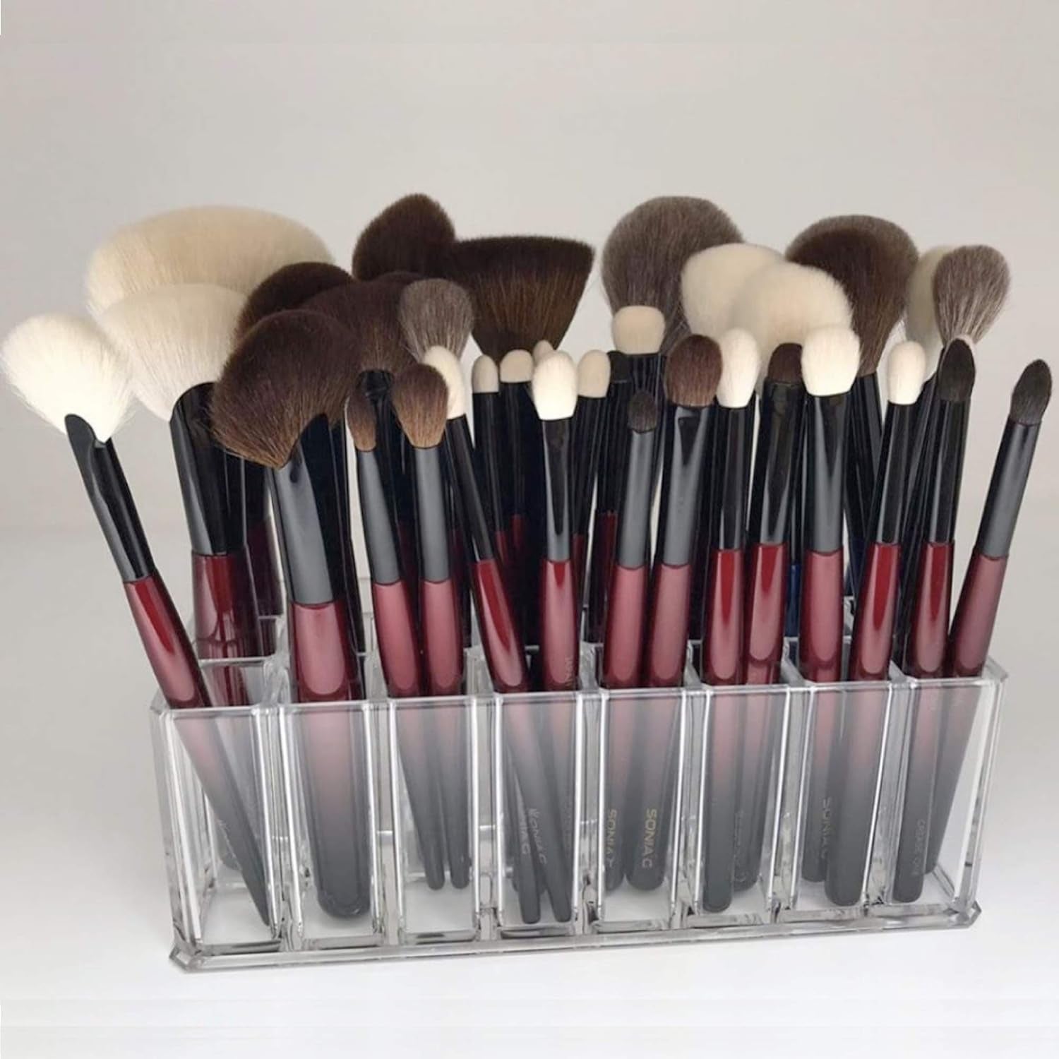  Acrylic Makeup Beauty Brush Organizer | 24 Space Cosmetic Storage (CLEAR)