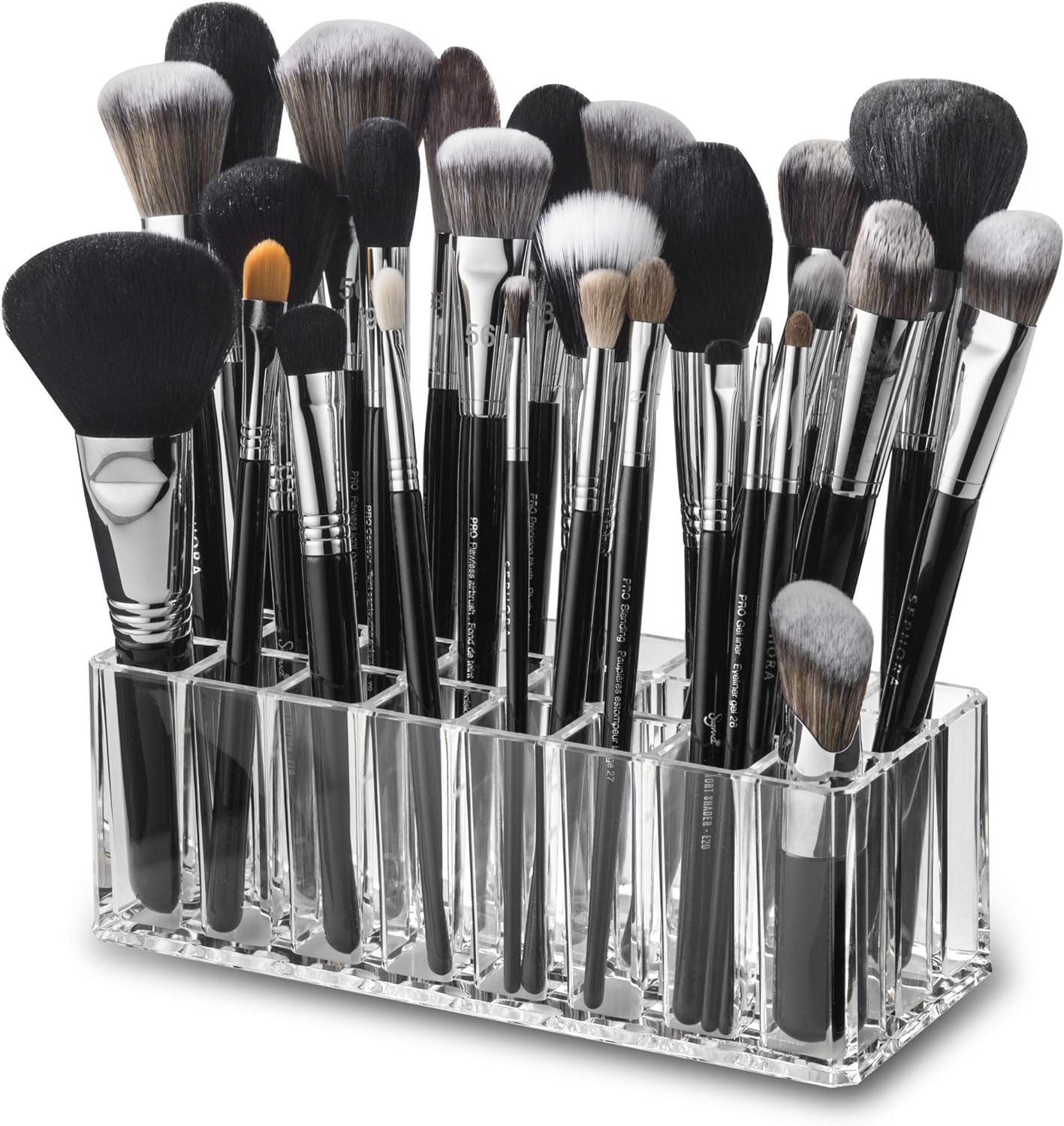  Acrylic Makeup Beauty Brush Organizer | 24 Space Cosmetic Storage (CLEAR)