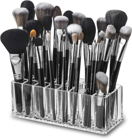  Acrylic Makeup Beauty Brush Organizer | 24 Space Cosmetic Storage (CLEAR)