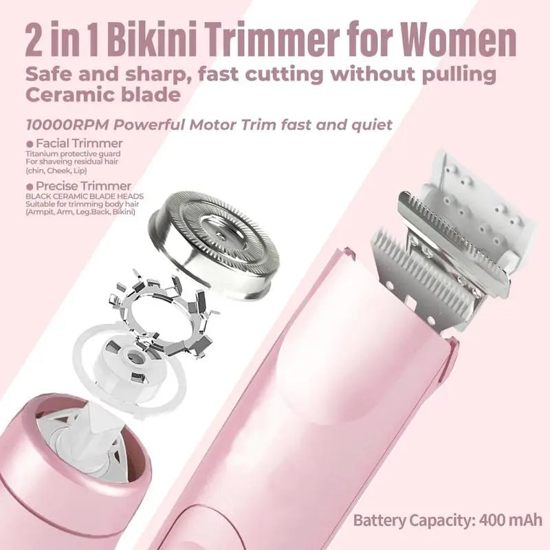 Electric Bikini Trimmer for Women, 1 Set Rechargeable 2 in 1 Body & Facialhair Removal for Winter Gift, Waterproof Wet &Dry Use Trimmer for Women, Halloween Christmas Gift, Fall Essentials Tiktokshopspringglowup